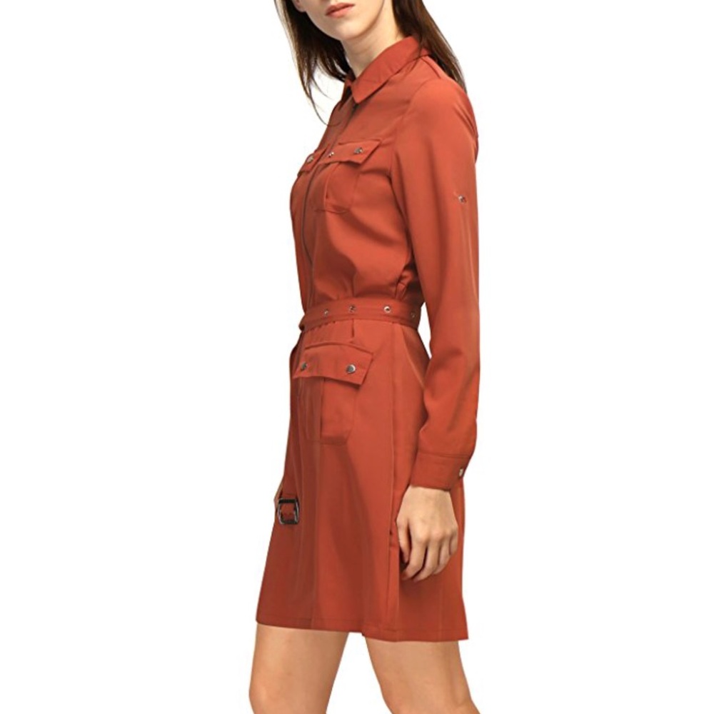 Blood Orange Multi Pocket Belted Boyfriend Dress - Picture 3 of 5